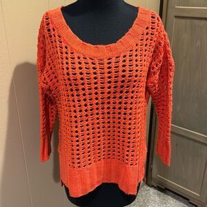 Robert Rodrigues deep orange open knit dropped shoulder bracelet sleeve sweater